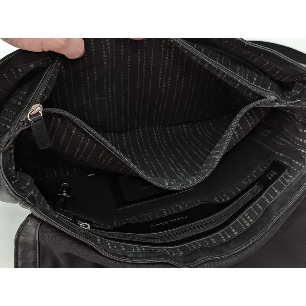 Fossil Vintage Black Leather Briefcase Messenger Computer Laptop Bag